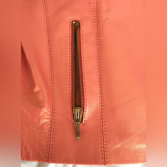 EUC Cache gorgeous iridescent coral lightweight zip up lined leather jacket. - Picture 11 of 12